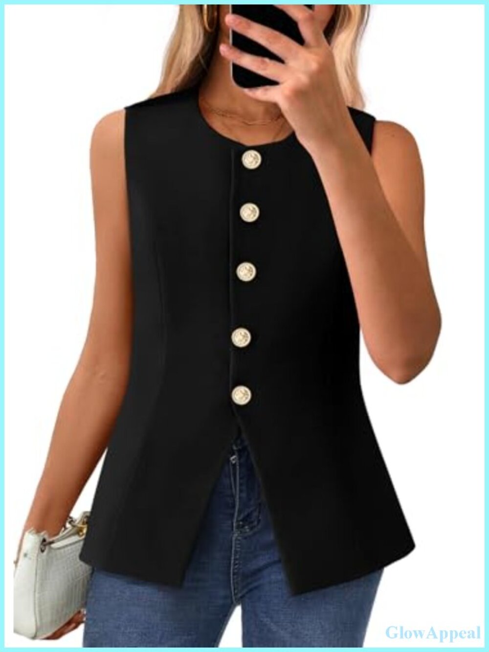 Sleeveless Blazer Vest Tops Button Down Fitted Work Wear